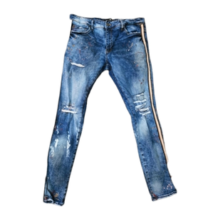 Men's Jordan Craig Legacy Edition Paint Splattered Stripped Denim Jeans. 36/34
